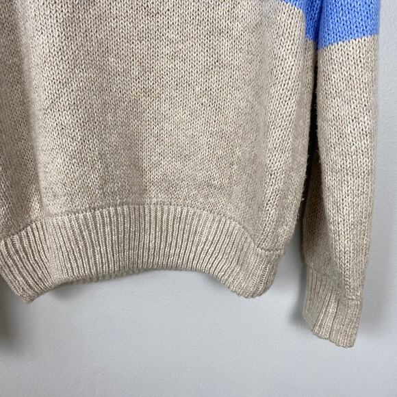 Aerie Mock Neck Sweater Blue Tan Striped Casual Cozy Pullover Size XS - Picture 9 of 11